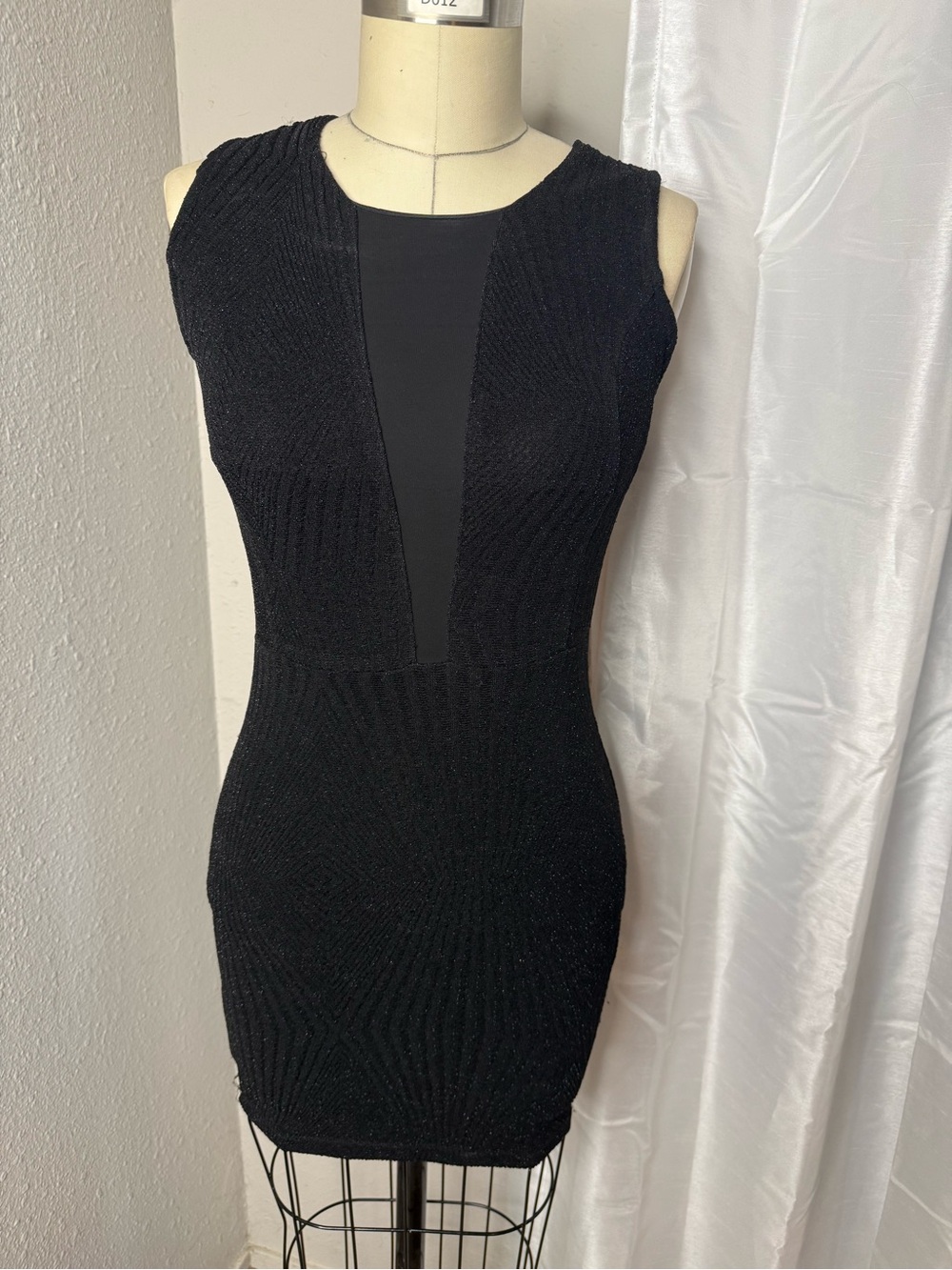Sophie Rue Black Plunge Mesh Bodycon Dress XS Small Sexy Cocktail Mini